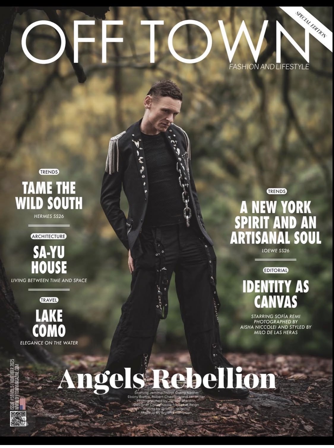 OFF TOWN Magazine cover featuring Cathy Neale design, Angels Rebellion