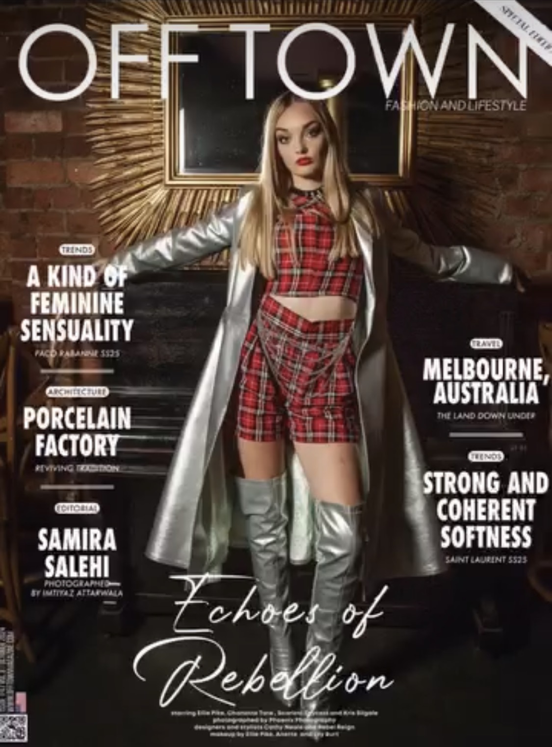 OFF TOWN Magazine cover featuring Cathy Neale design, Echoes of Rebellion